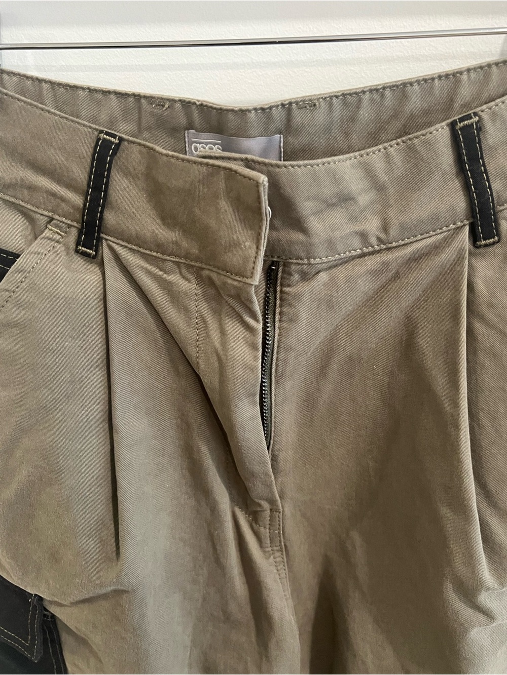 Khaki Utility Cargo Trousers with Black Contrast Panels - Picture 6 of 7